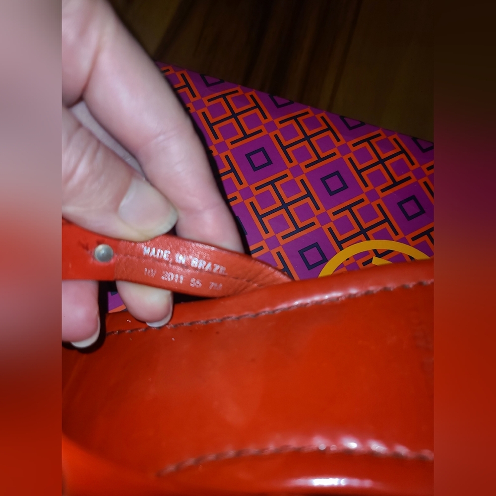 Tory Burch Designer Red Orange Miller Leather Sandals 7 - Picture 7 of 7